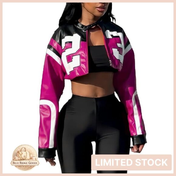 Jackets & Blazers - Cropped Faux Leather Bomber Jacket Y2K Motorcycle Style Streetwear Chic